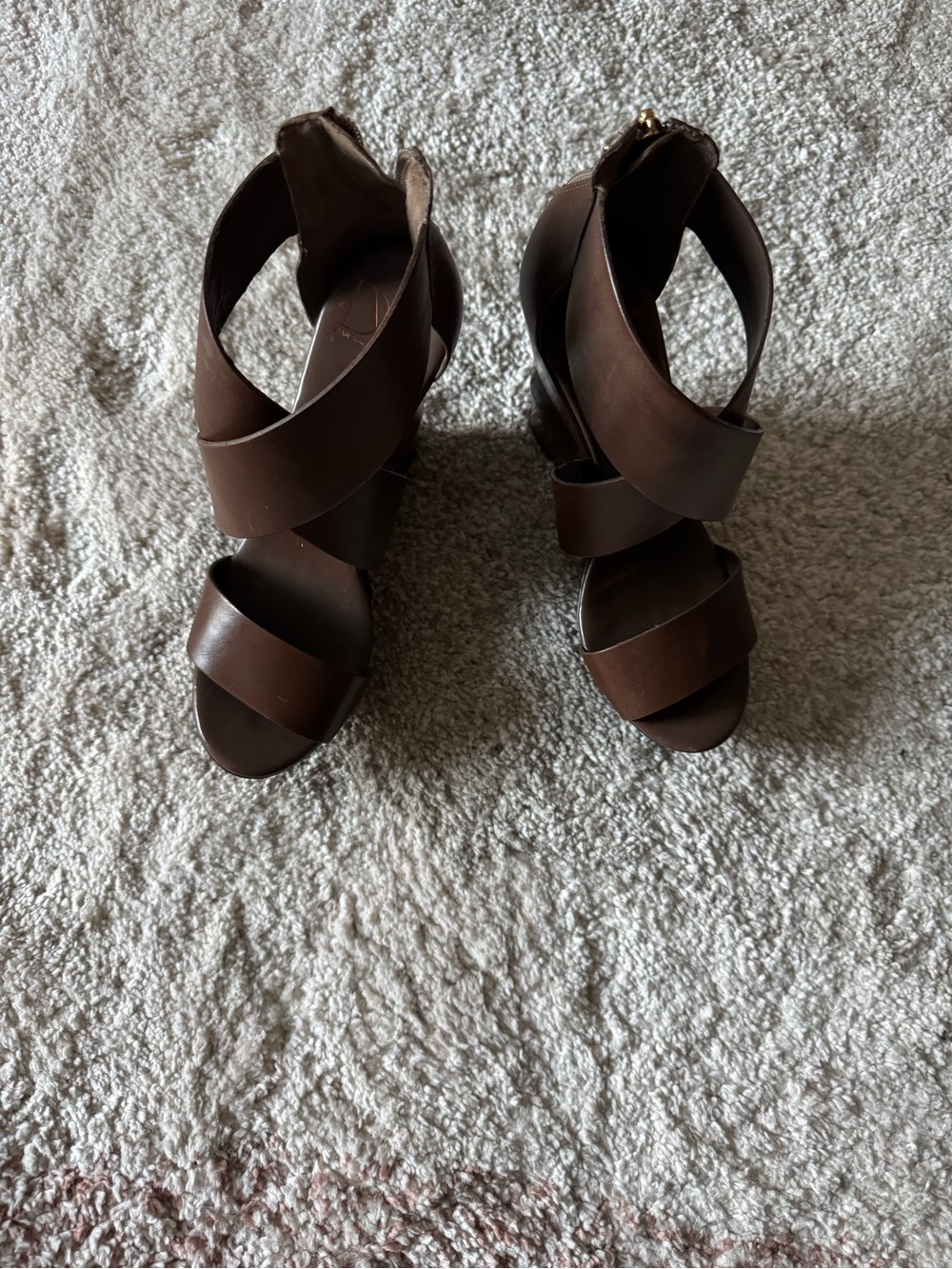 Diane Von Furstenberg Dark Brown Leather Crisscross Wedge Sandals